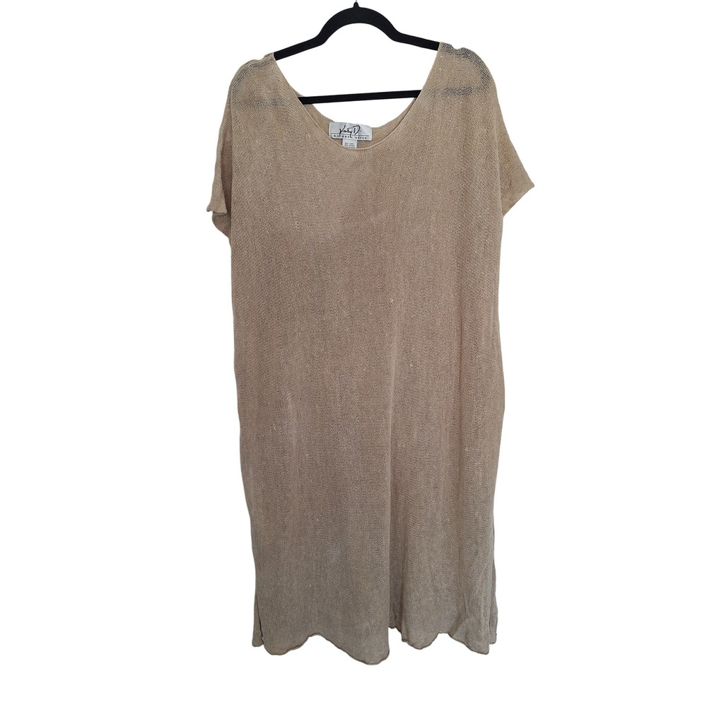 Kathryn Deene Crochet Swim Cover Up Dress one size Cream Linen Cotton Beach